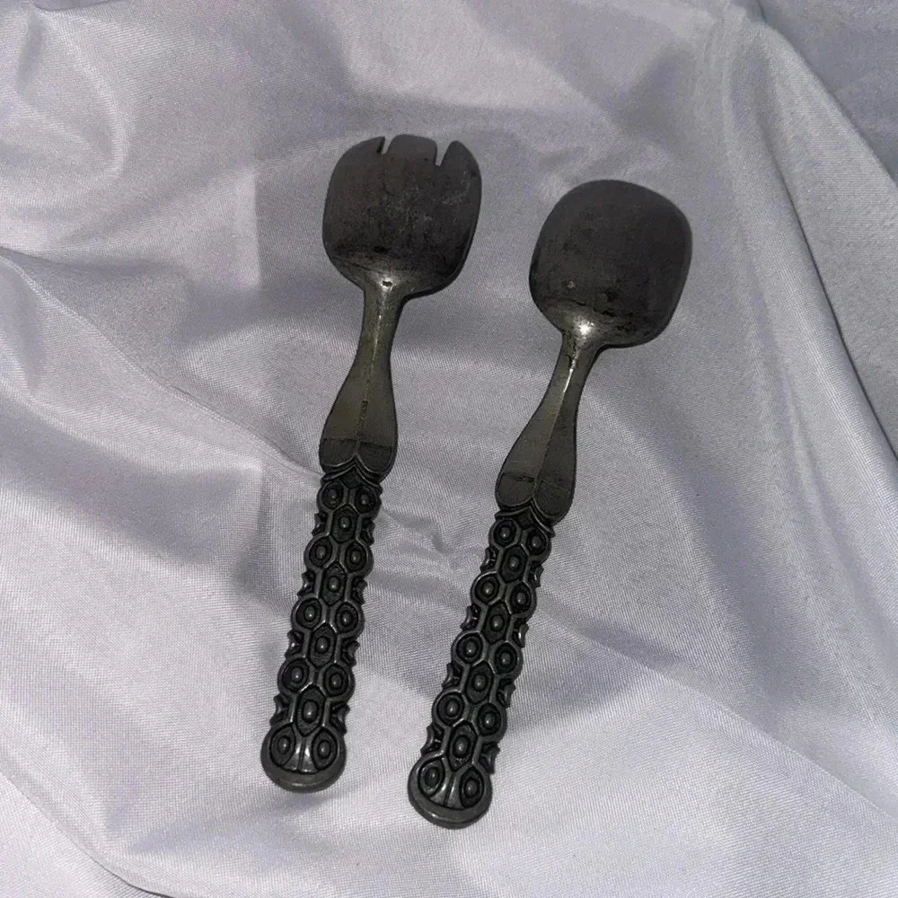 MID-CENTURY PEWTER SPOON FORK SERVING SET by David-Andersen Guttorm Gagnes 1960s